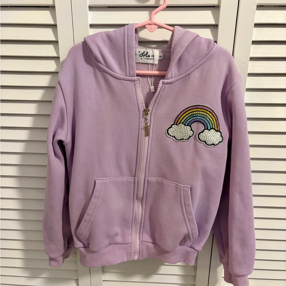 Lola and The Boys zip up sweatshirt  with Rainbow Patch an unicorn
